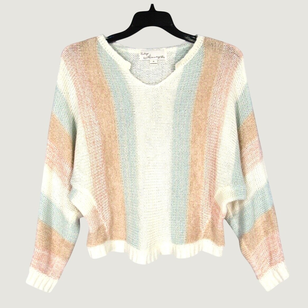 VINTAGE HAVANA Pastel STRIPED Airy Knit DOLMAN SLEEVE Casual Beach SWEATER Sz M